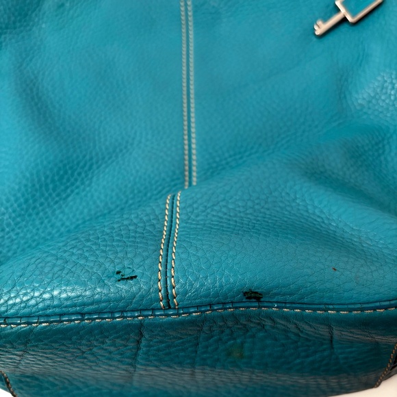 Vintage Fossil Teal Pebbled Leather Hobo Shoulder Bag – with Key Charm Y2K - Picture 9 of 11